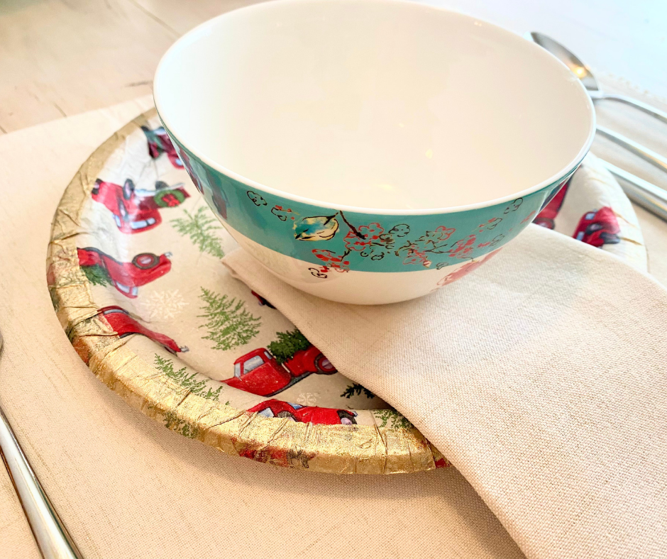 close up of Christmas table setting