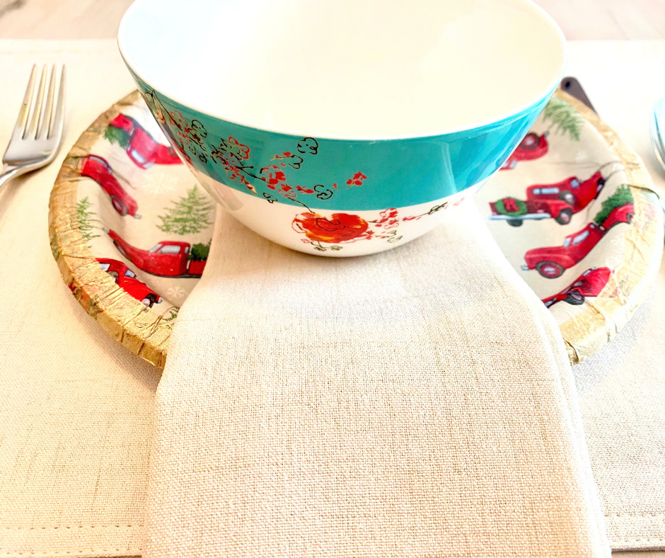 close up of Christmas table setting