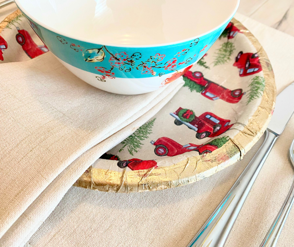close up of Christmas table setting